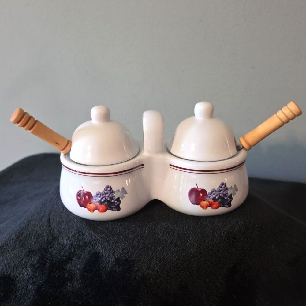 Vintage Houston Harvest Dual Jam/Jelly Jars with Lids & Spoons